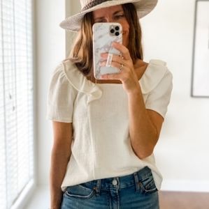 Madewell Cream Crosshatch Ruffled Top size XXS NWT